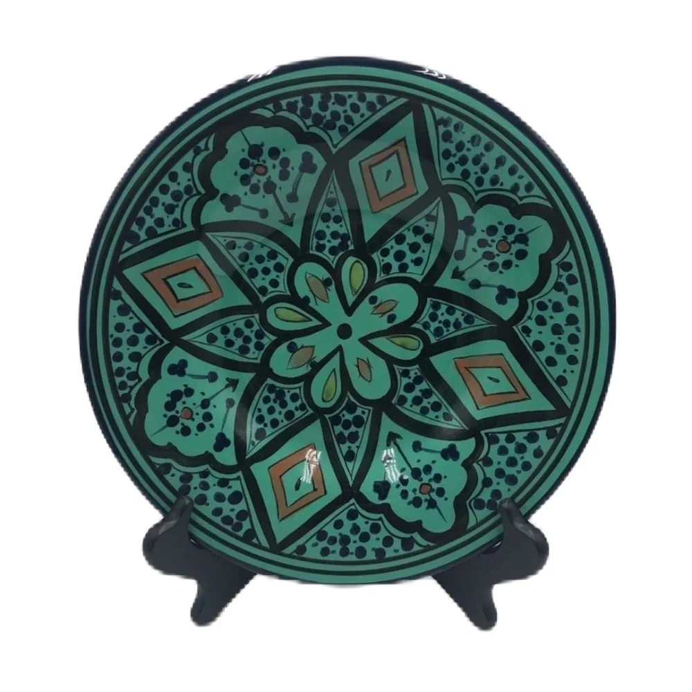 Pottery Barn Kasara Set of 4 Salad Plates Green Mosaic Porcelain Kaleidoscope